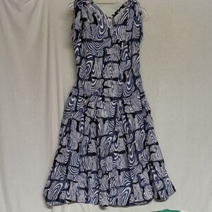 Vintage Unfinished Handmade Dropwaist Sundress Shoulder Ties Blue Swirl